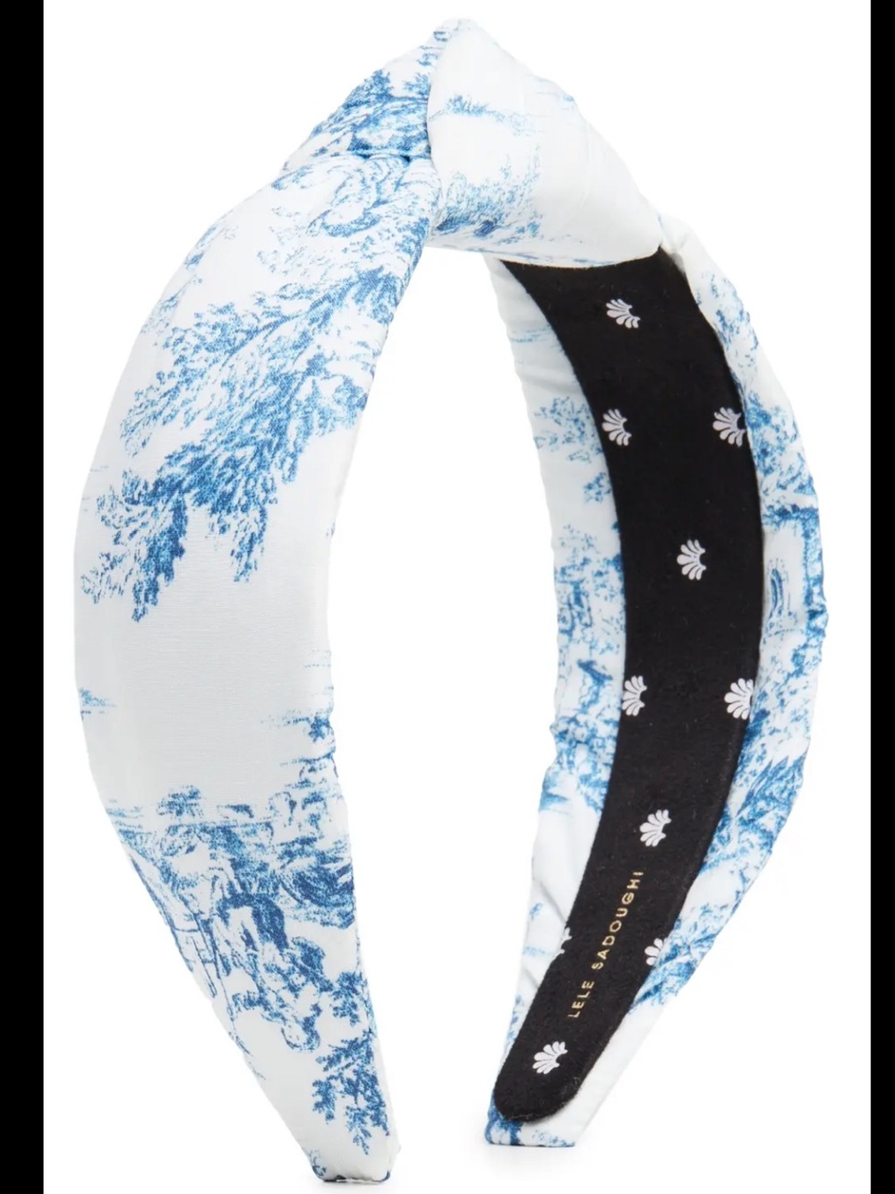 Lele Sadoughi Blue and White Toile Knotted Padded Headband